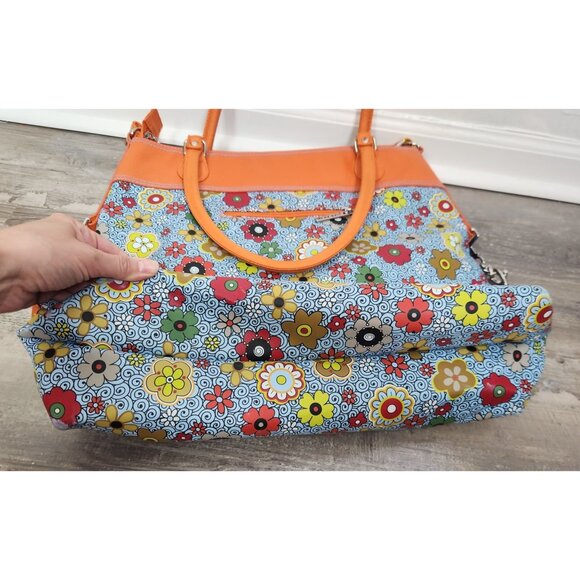 Hadaki Large Floral & Orange Tote/Crossbody Coated Canvas Bag - Picture 3 of 7